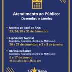 Atendimento ao Público: Dezembro e Janeiro