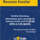 COMUNICADO: RECESSO ESCOLAR