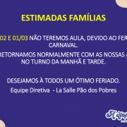 Comunicado  Feriado de Carnaval