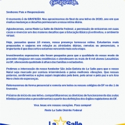 Mensagem das Direções às Famílias Lassalistas do DF